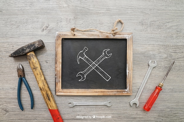 Chalkboard and tools