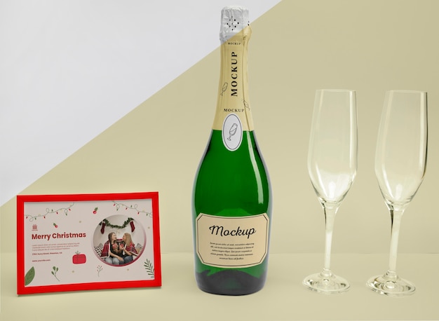 Champagne bottle with mock-up