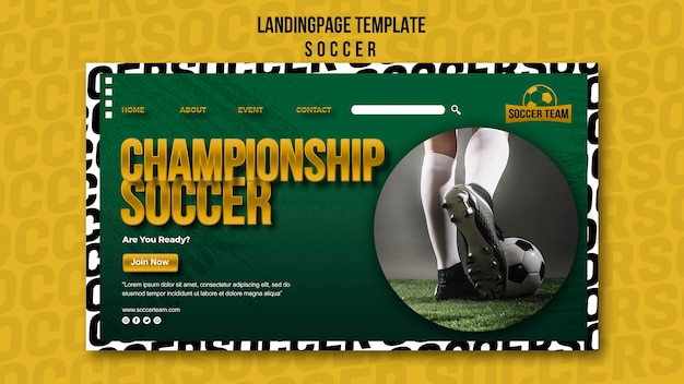 Free PSD championship school of soccer landing page template