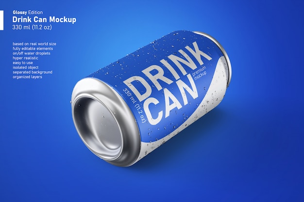 Download Premium Psd Metallic Drink Can With Condensation Mockup