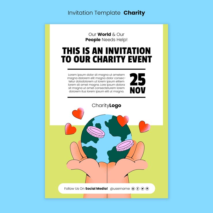 Free PSD charity foundation invitation template
