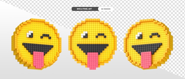 Free PSD cheerful emoji pixel art 3d render with transparent background