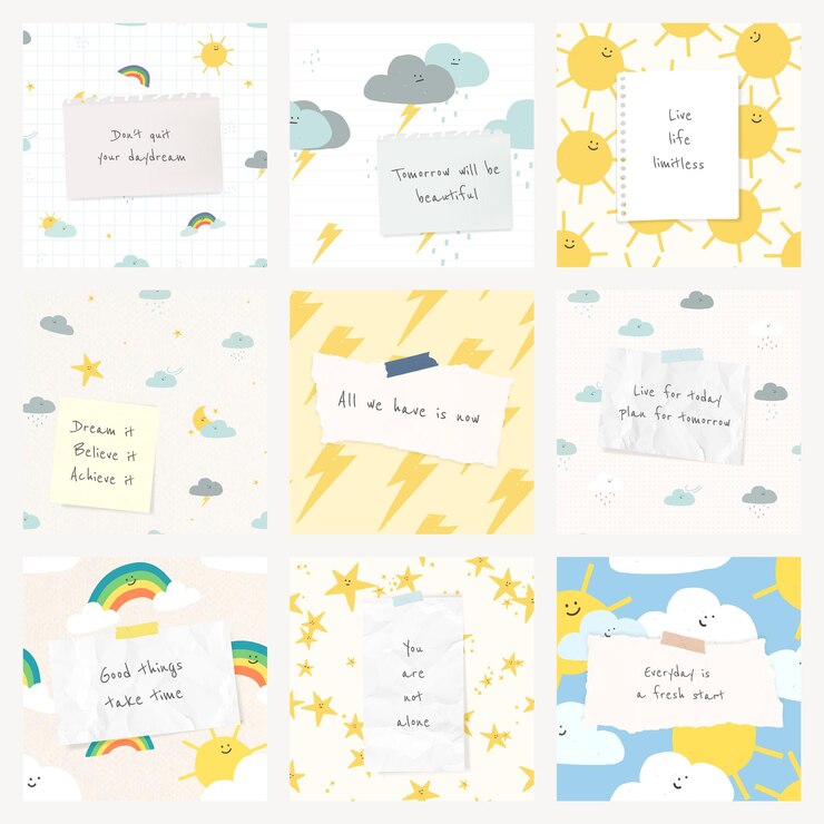 Free PSD cheerful quote template psd quote with cute weather drawings social media post set