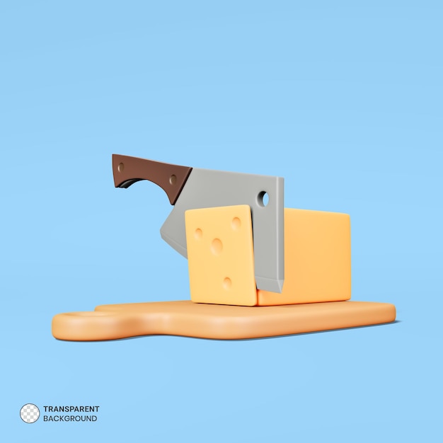 치즈 블록 및 커팅 보드 아이콘 격리 된 3d 렌더링 그림