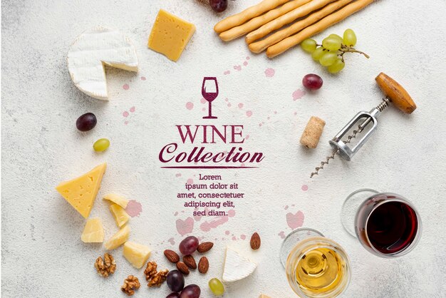 Download Free Psd Delicious Cheese Assortment With Red Wine Mockup