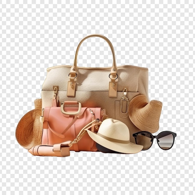 Borsa da spiaggia chic con accessori isolati su sfondo trasparente