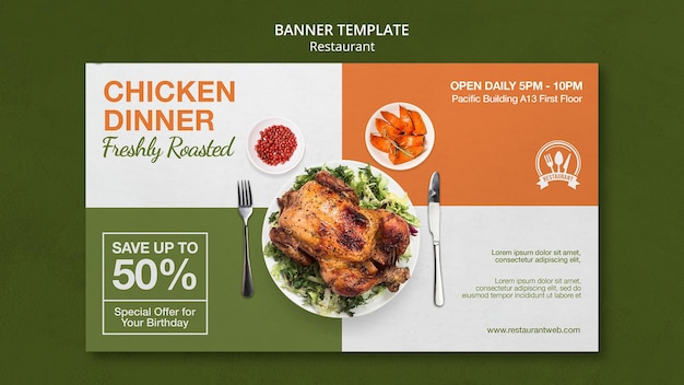 Chicken dinner food restaurant banner template