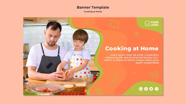 Free PSD child helping his father in the kitchen banner