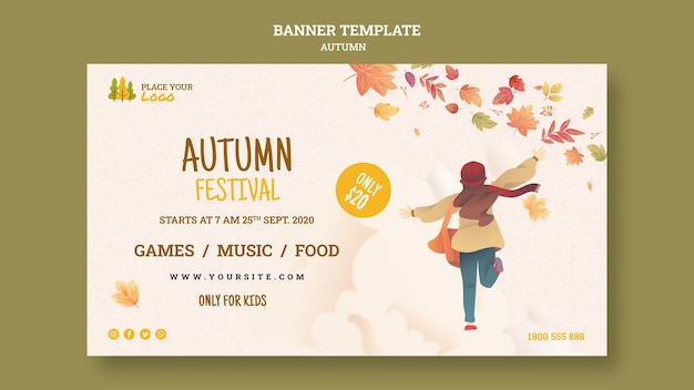 Child running autumn festival banner template