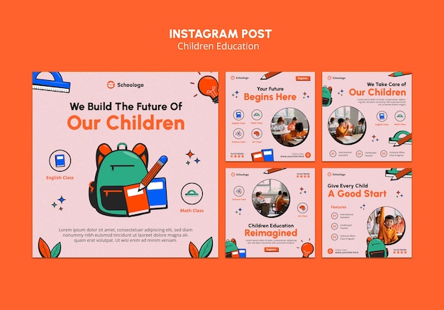 Set di post di instagram per l'educazione dei bambini