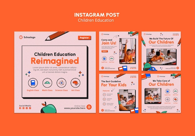 PSD gratuito post di instagram di educazione dei bambini