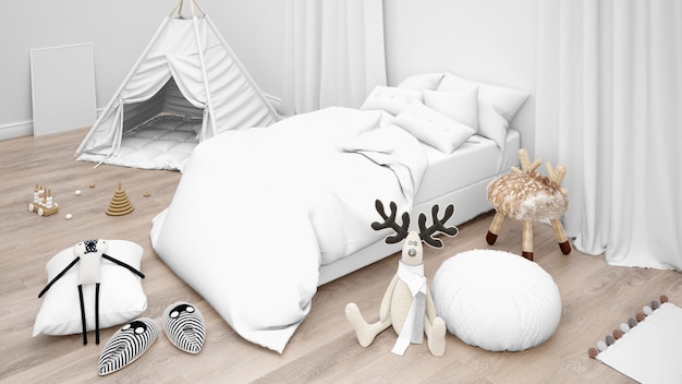 Бесплатный PSD Детская спальня с множеством игрушек. современное украшение