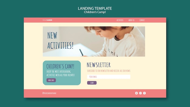 Free PSD children's camp concept landing page template