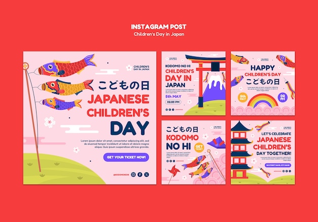 無料PSD 児童の日祝い インスタグラム投稿のテンプレート