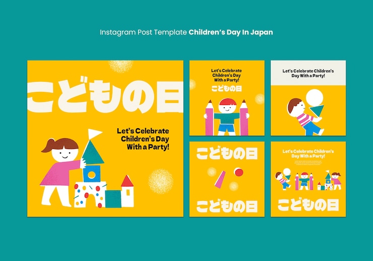 無料PSD 児童の日祝い インスタグラム投稿のテンプレート