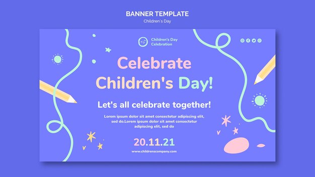 Children's day horizontal banner template with colorful details