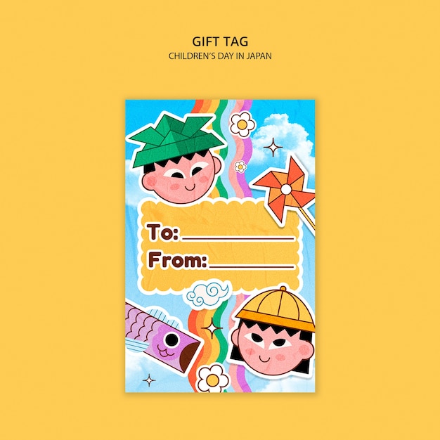 Free PSD children's day in japan celebration gift tag