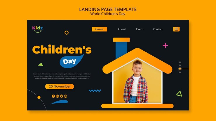 Free PSD children's day landing page template
