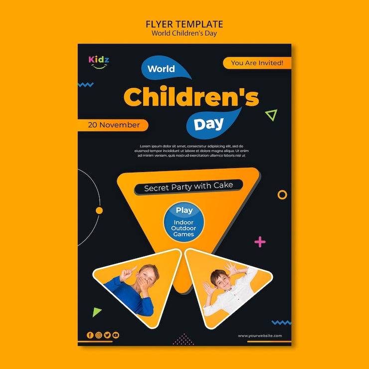 Free PSD children's day template flyer