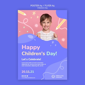 Children's day vertical print template with colorful details