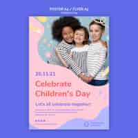 Free PSD children's day vertical print template with colorful details
