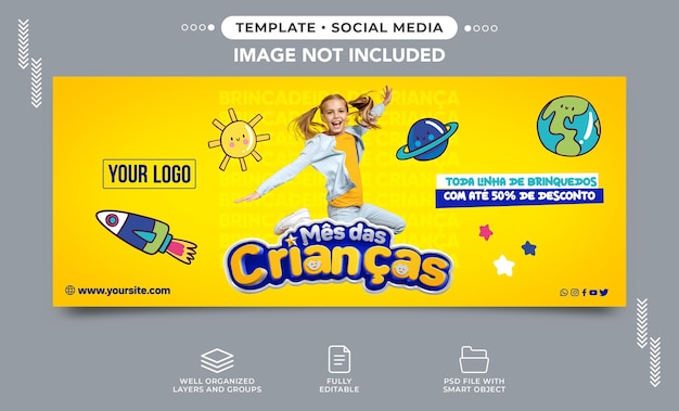 Free PSD children's month social media banner template with special discounts