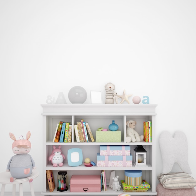 無料PSD 棚の家具と多くのおもちゃのある子供用プレイルーム