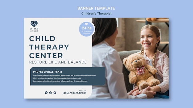 Бесплатный PSD Шаблон баннера концепции детского терапевта