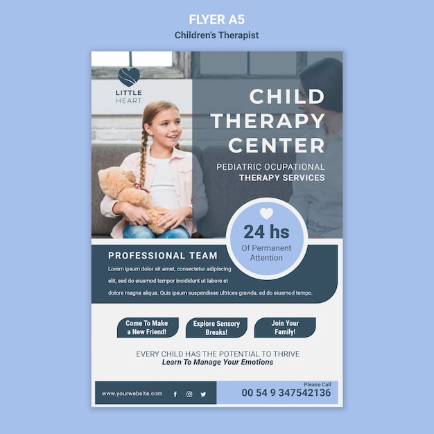 免费PSD儿童治疗师概念传单模板