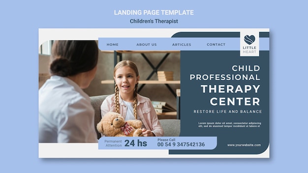 Free PSD children's therapist concept landing page template