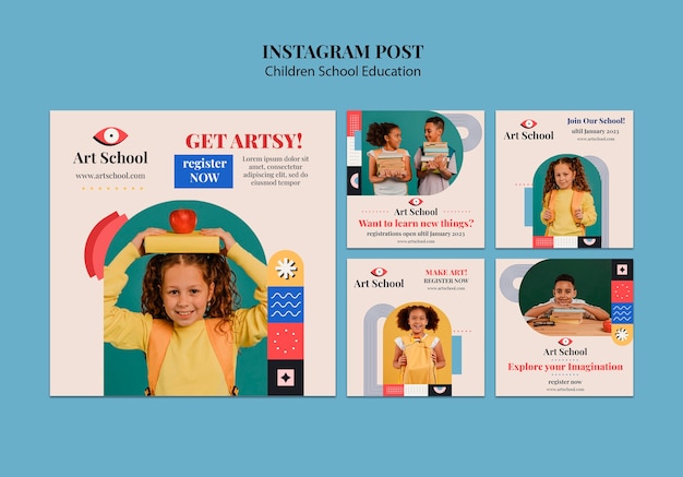 無料PSD 子供 学校 教育 instagram 投稿 セット