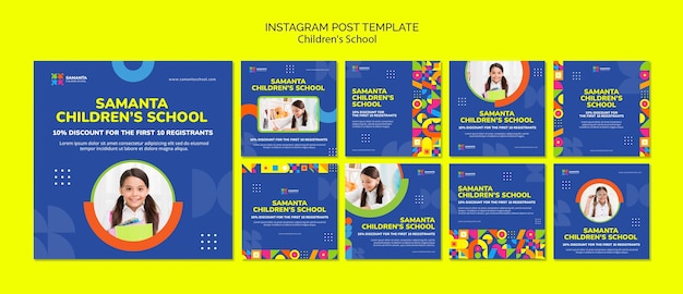 Бесплатный PSD Набор постов в instagram для детского школьного образования