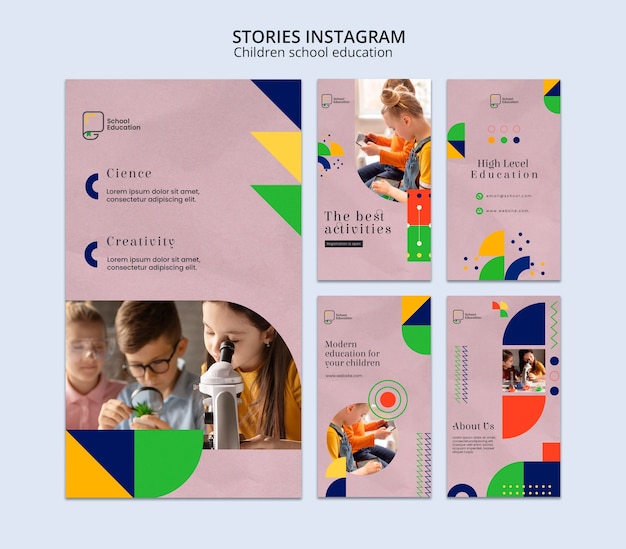 PSD gratuito storie di instagram di educazione scolastica per bambini