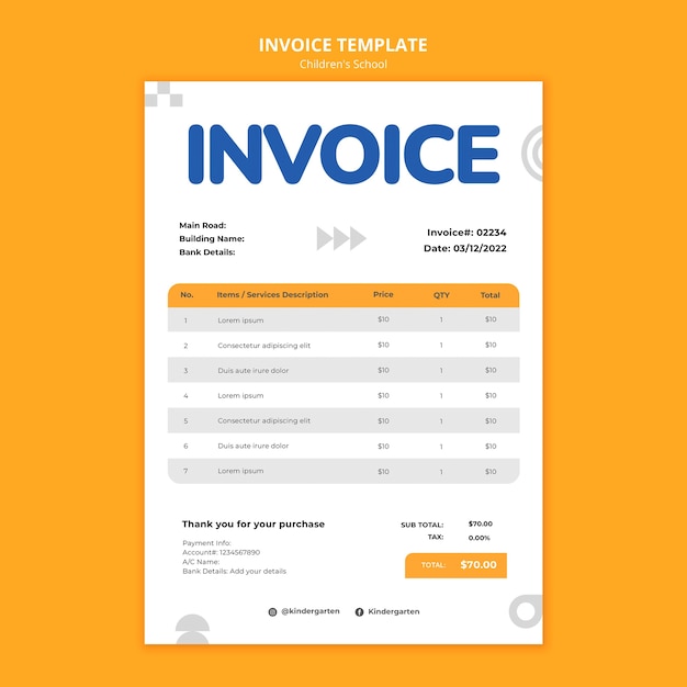 Free PSD children school education invoice template