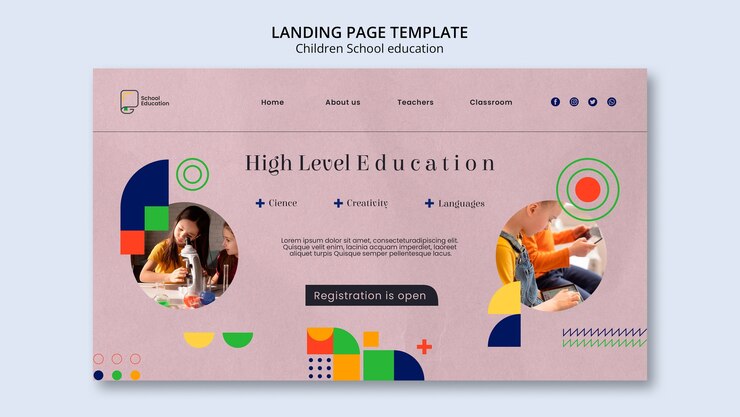 Free PSD children school education landing page template