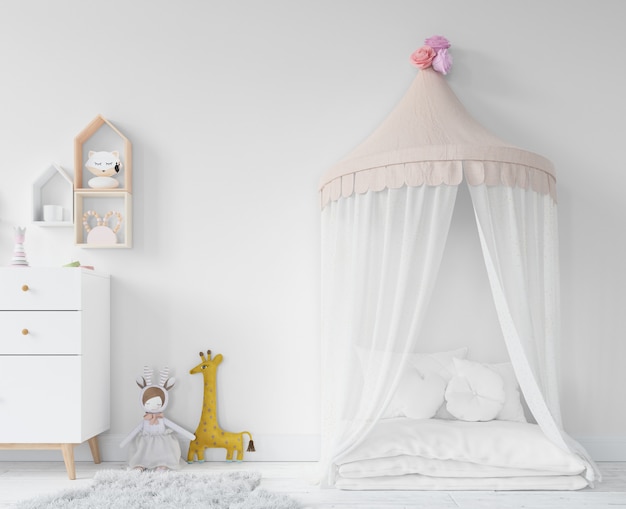 PSD gratuito childroom con letto principessa e giocattoli