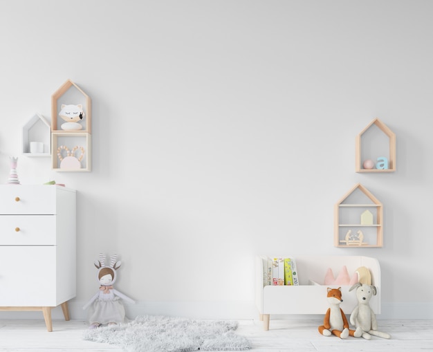 선반과 장난감이있는 어린이 방