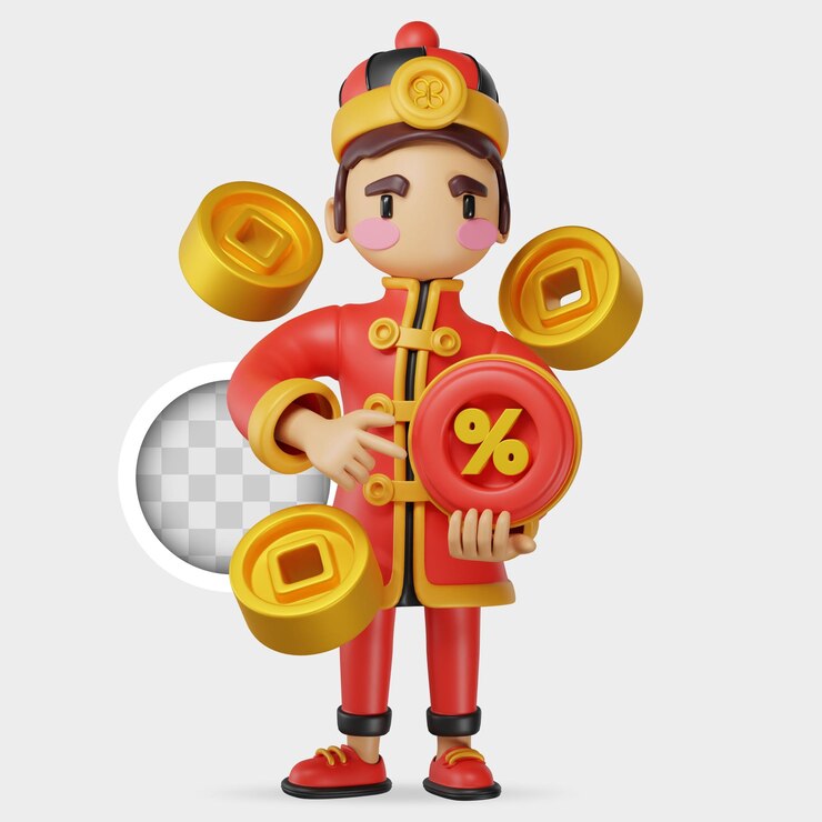 免費 PSD 中國字母與硬幣和折扣 3d 插圖