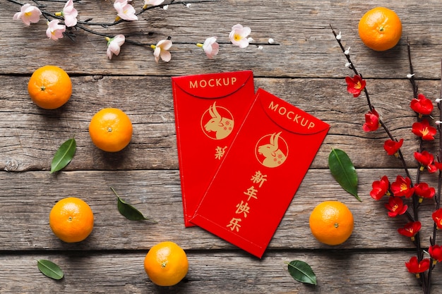Chinese new year 2021 with flowers mock-up Free Psd