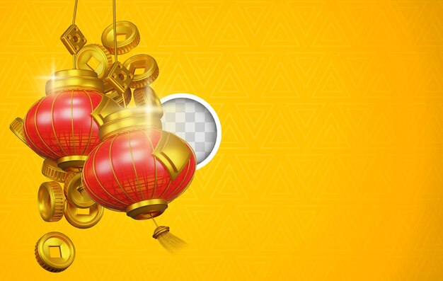 Chinese New Year background with lamps. 3d illustration