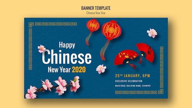 Chinese new year banner with beautiful fans Free Psd