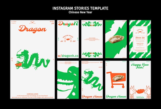 PSD gratuito storie di instagram per la celebrazione del capodanno cinese