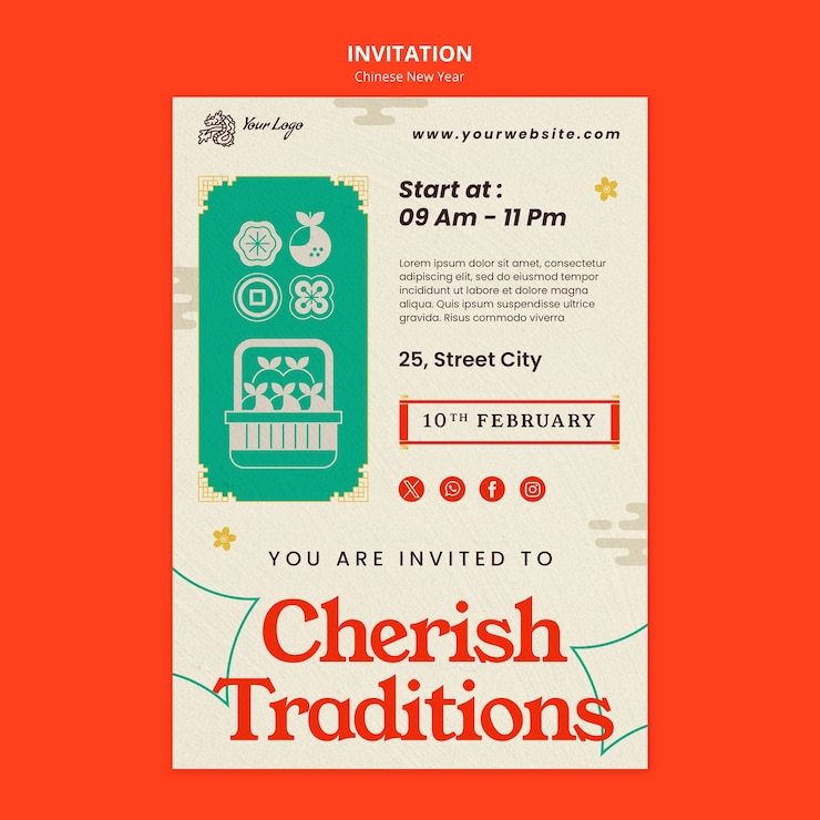 Free PSD chinese new year celebration invitation template