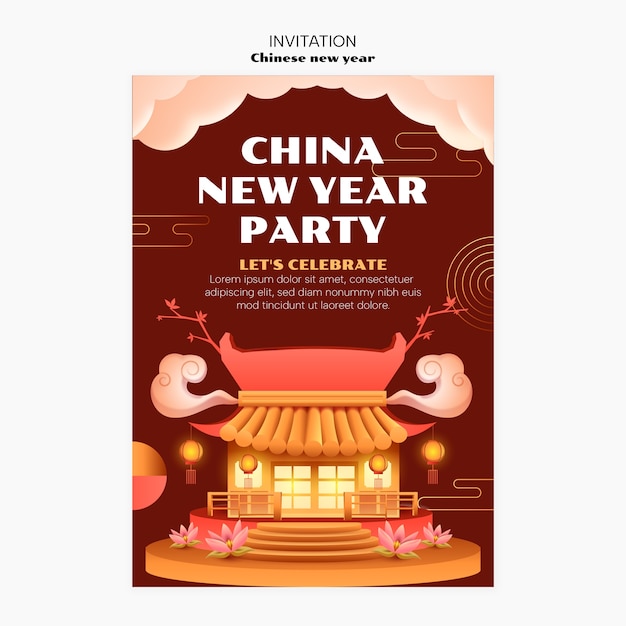 Free PSD chinese new year celebration invitation template