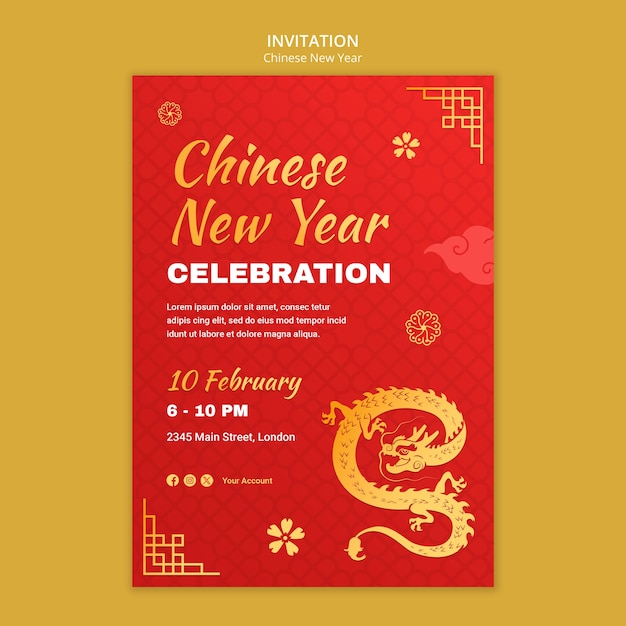 Free PSD chinese new year celebration invitation template