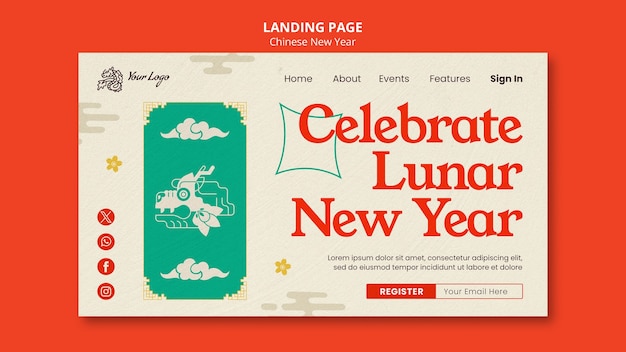 Free PSD chinese new year celebration landing page