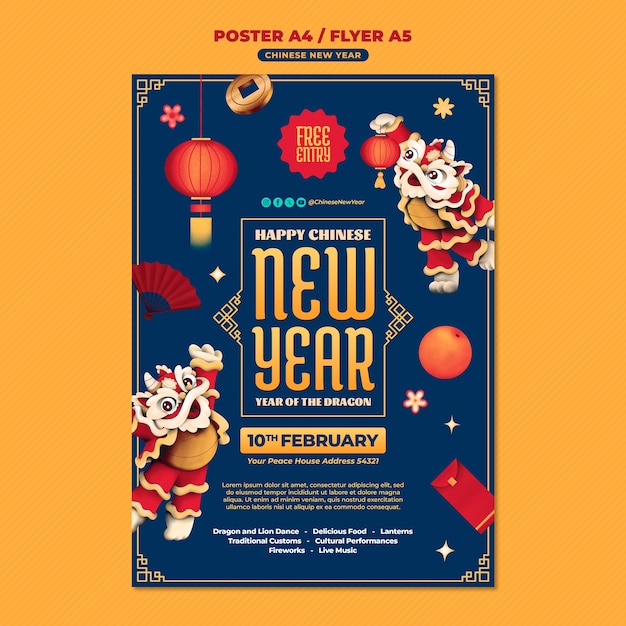 Free PSD chinese new year celebration poster template