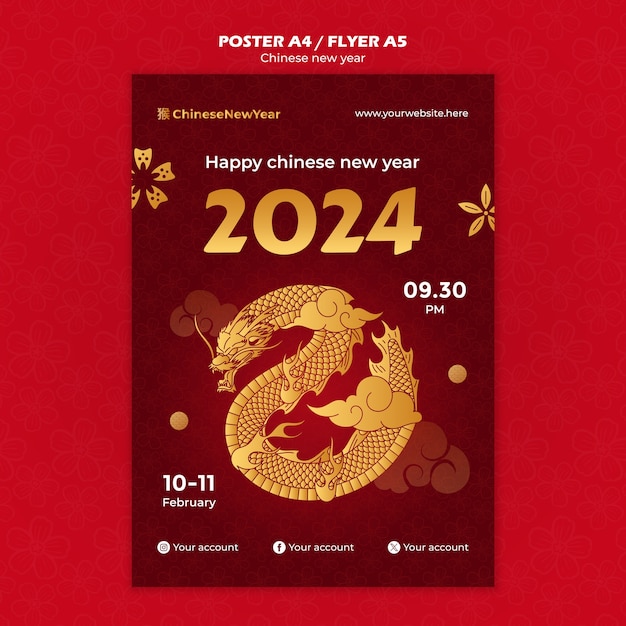 PSD gratuito modello di poster per la celebrazione del capodanno cinese