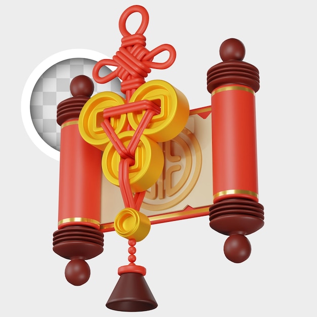 Free PSD chinese new year coins and scroll 3d illustration