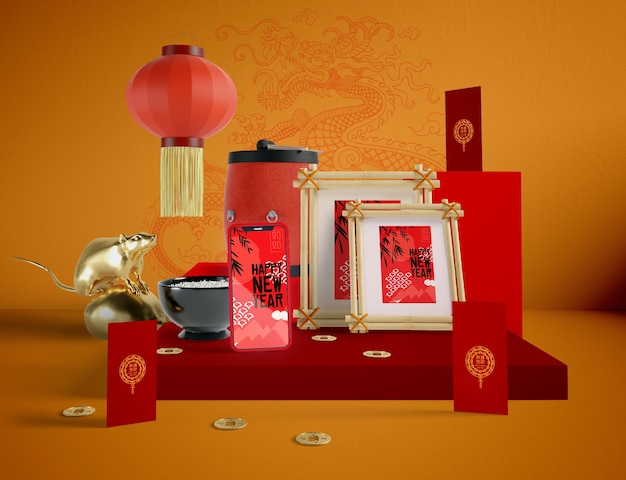 Chinese new year illustration with mock-up